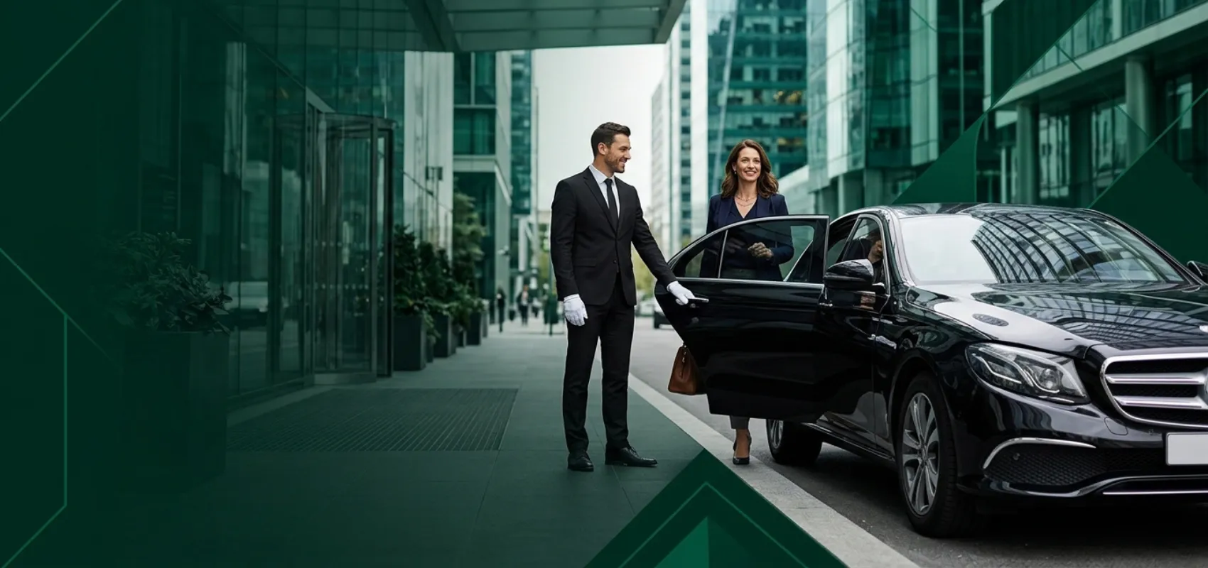 Professional chauffeur service vehicle in city