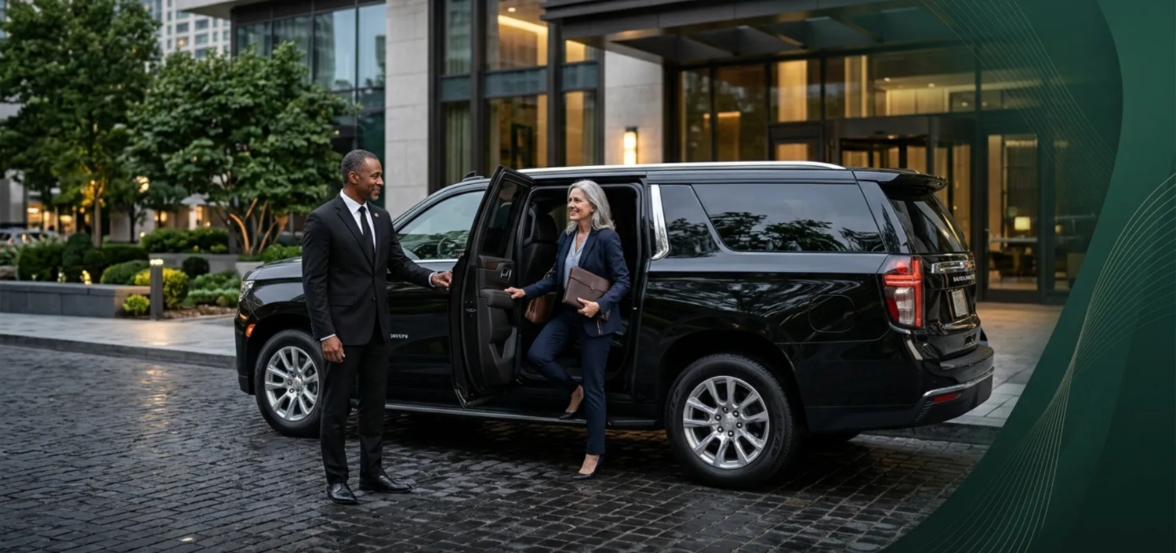 Experienced chauffeur driver opening car door