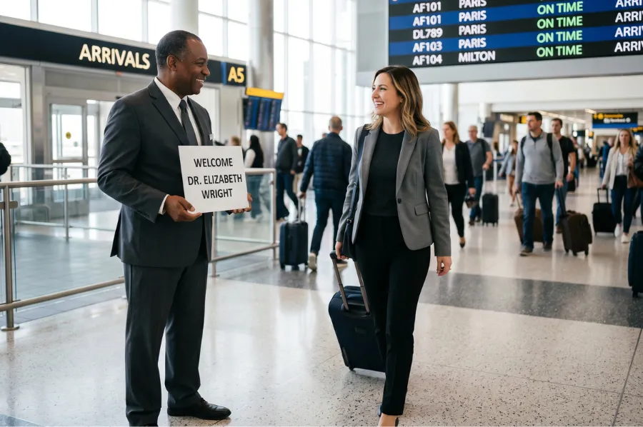 Black chauffeur sedan for airport travel